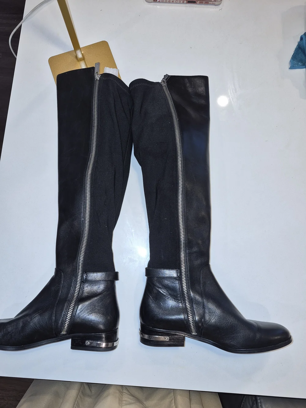 Michael Kors Black Over-the-Knee Leather & Stretch Boots Size 6